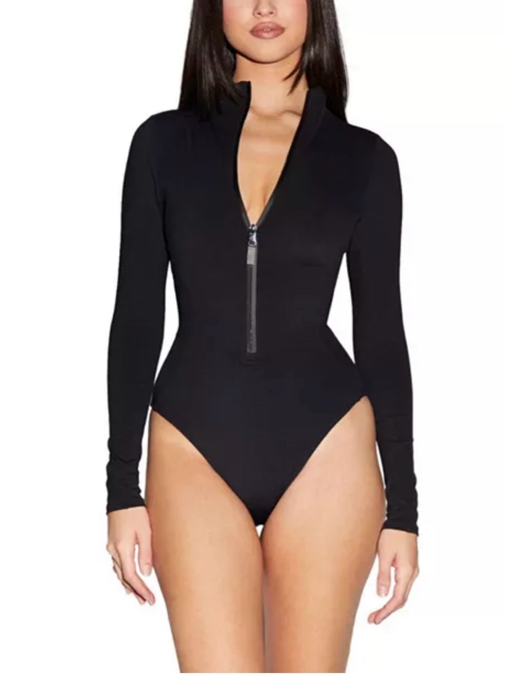 TA3 Long Sleeve Surfy Black Zip Front One-Piece Swimsuit RL size S NWT